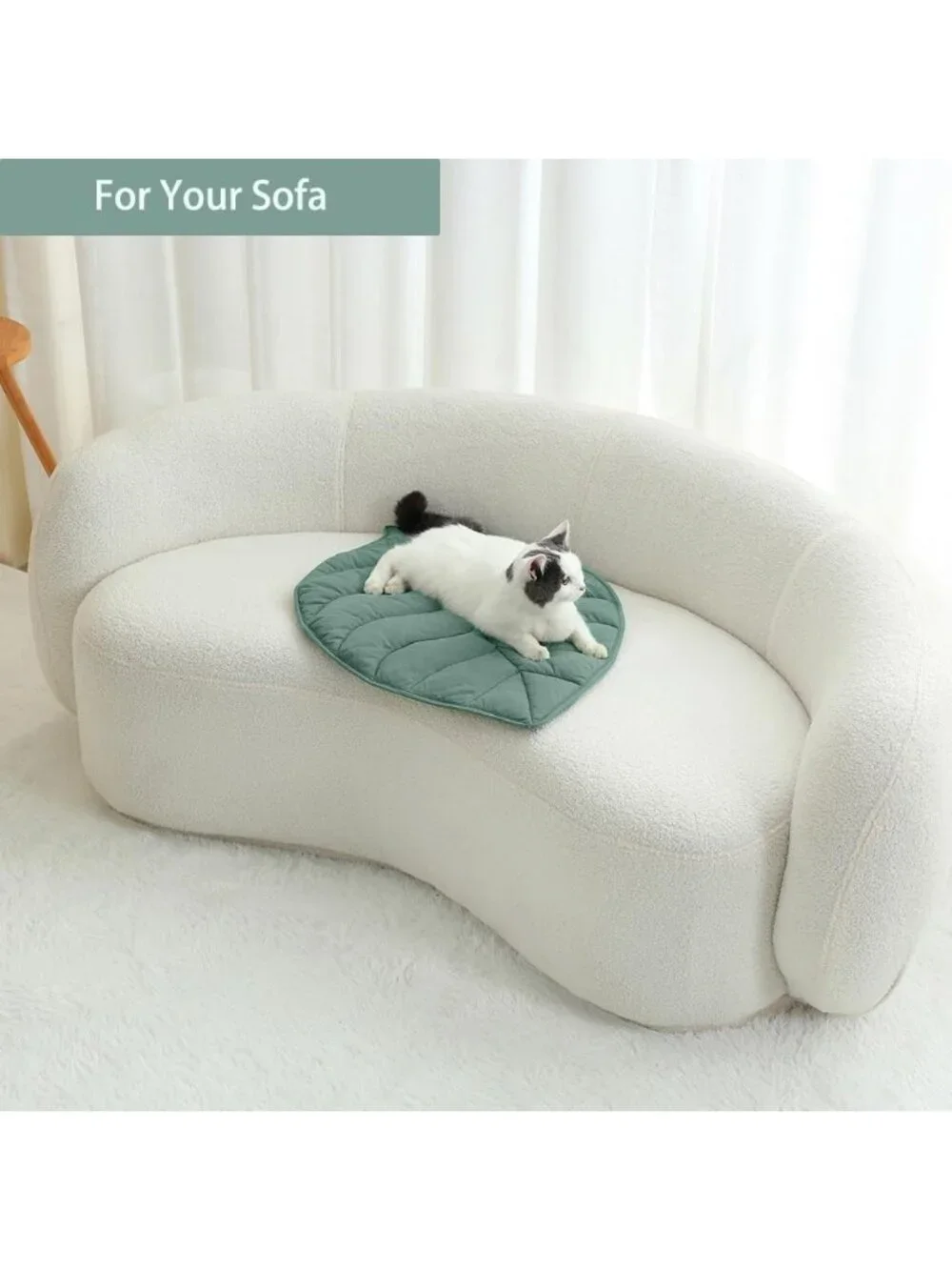 New 30 x 20 Inch Leaf-Shaped Cotton Cat Bed Pad Warming Mat for Indoor- Green